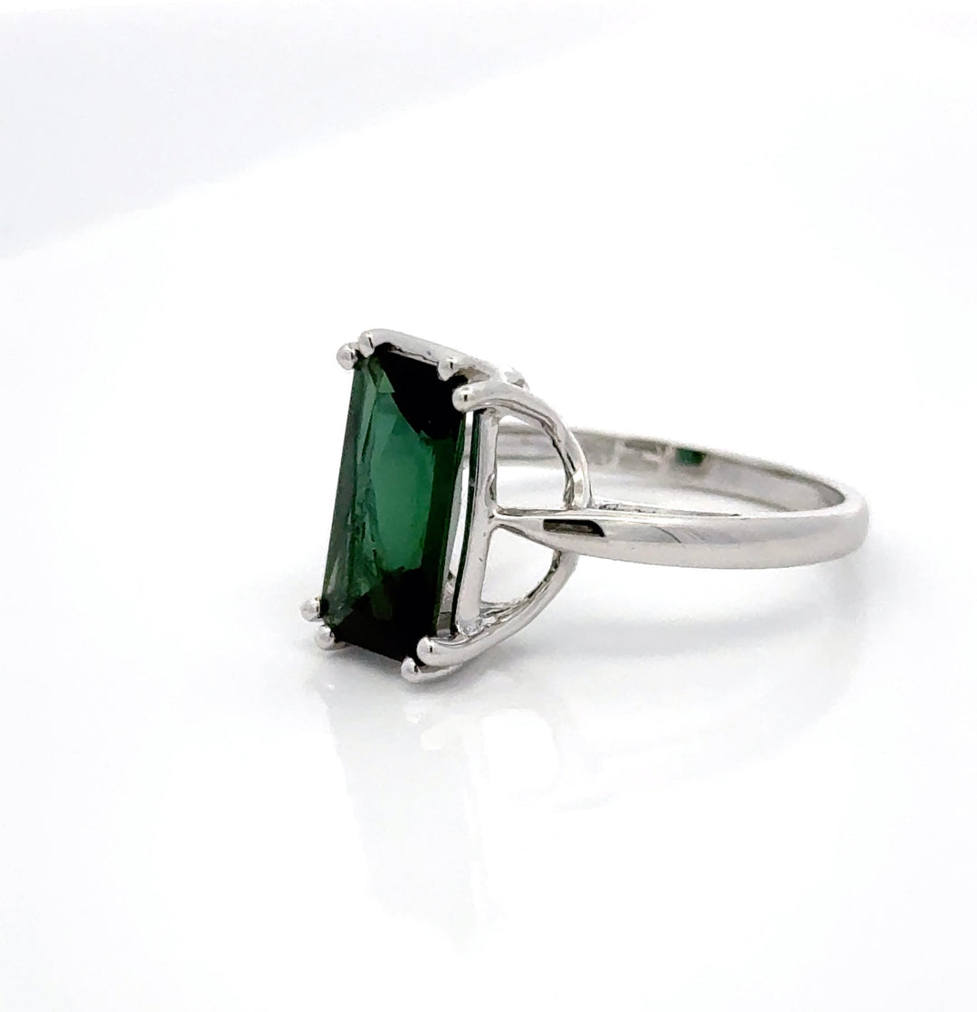 Green Tourmaline and 14K White Gold Ring