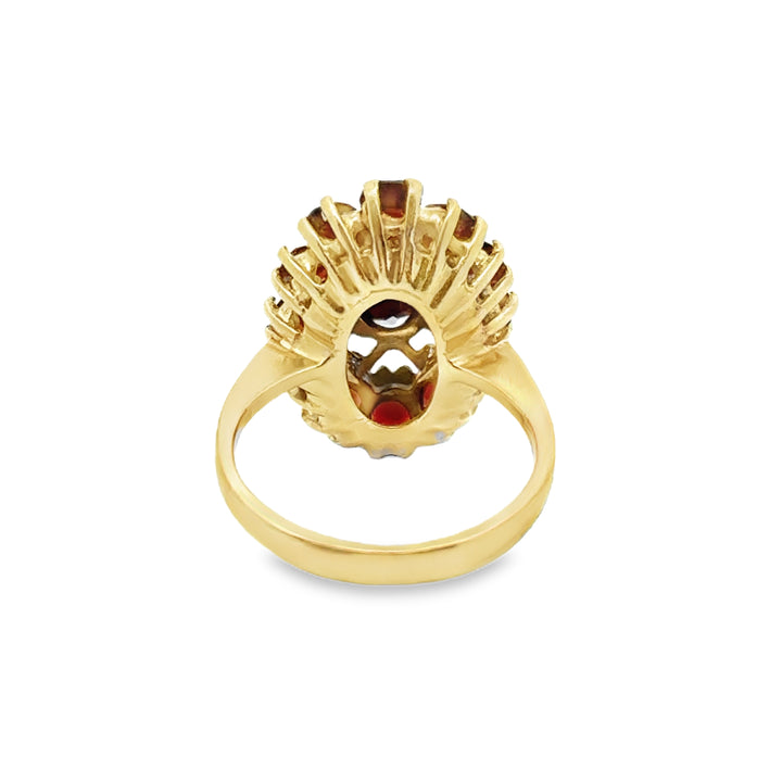 Garnet and 18K Yellow Gold Filagree Vintage Ring