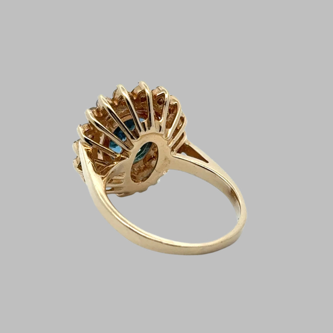 Oval Blue Topaz, Diamond and 14K Yellow Gold Ring