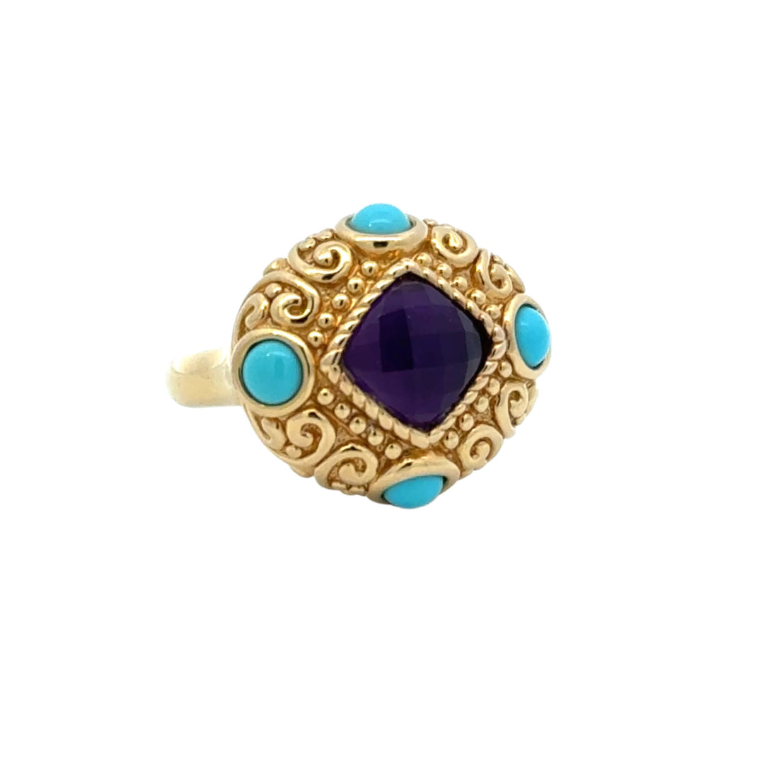 Turquoise, Amethyst and 14K Yellow Gold Ring