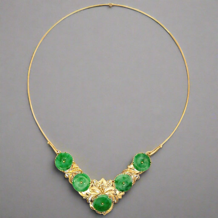 Vintage 1960s Jadeite and 14K Yellow Gold Necklace