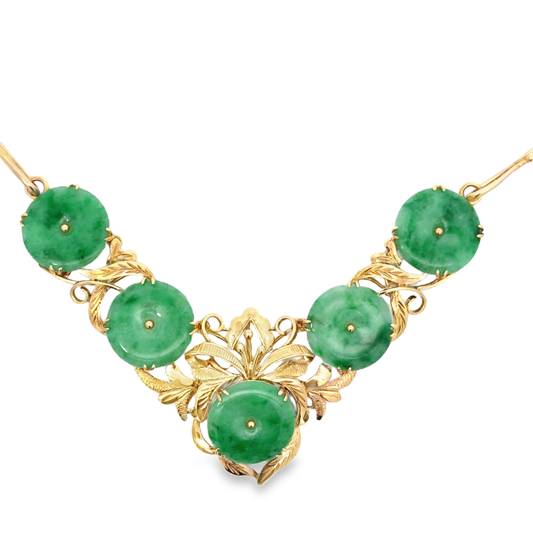 Vintage 1960s Jadeite and 14K Yellow Gold Necklace