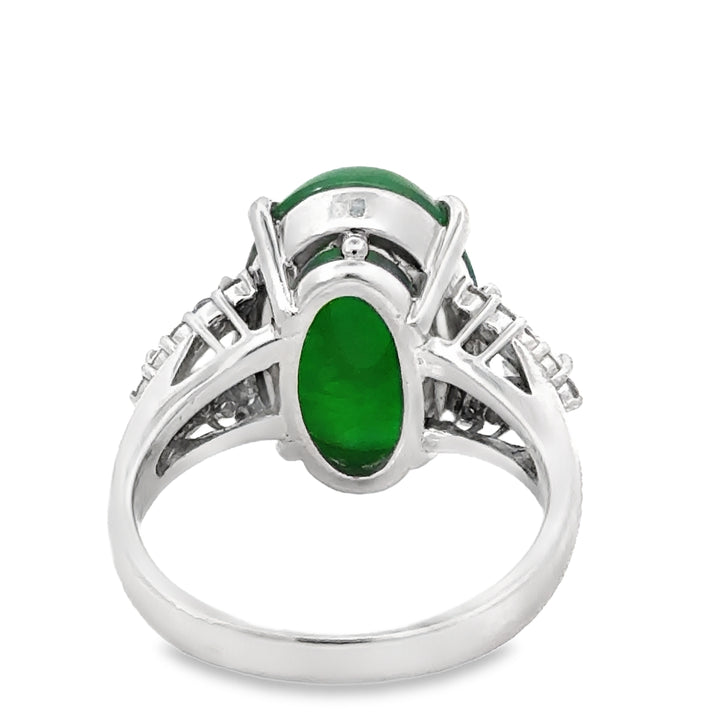 Vintage 8.15 Carat Natural Jade, Diamond and Platinum Ring