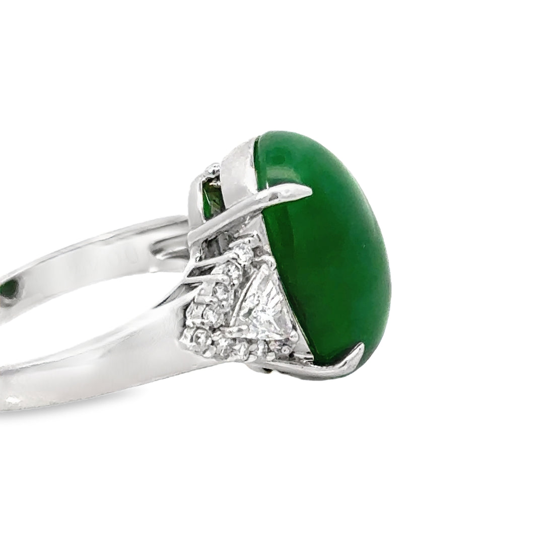 Vintage 8.15 Carat Natural Jade, Diamond and Platinum Ring