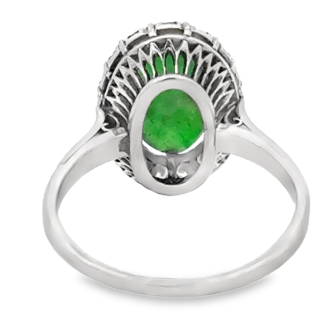 Natural Jade, Diamond and Platinum Vintage Halo Ring