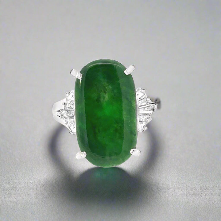 Vintage 4.75 Carat Jadeite, Diamond and Platinum Ring