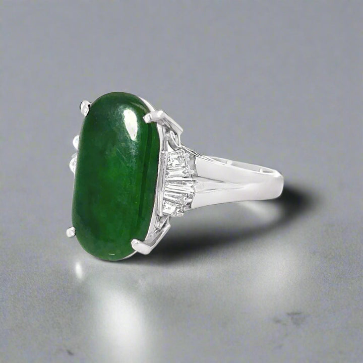 Vintage 4.75 Carat Jadeite, Diamond and Platinum Ring