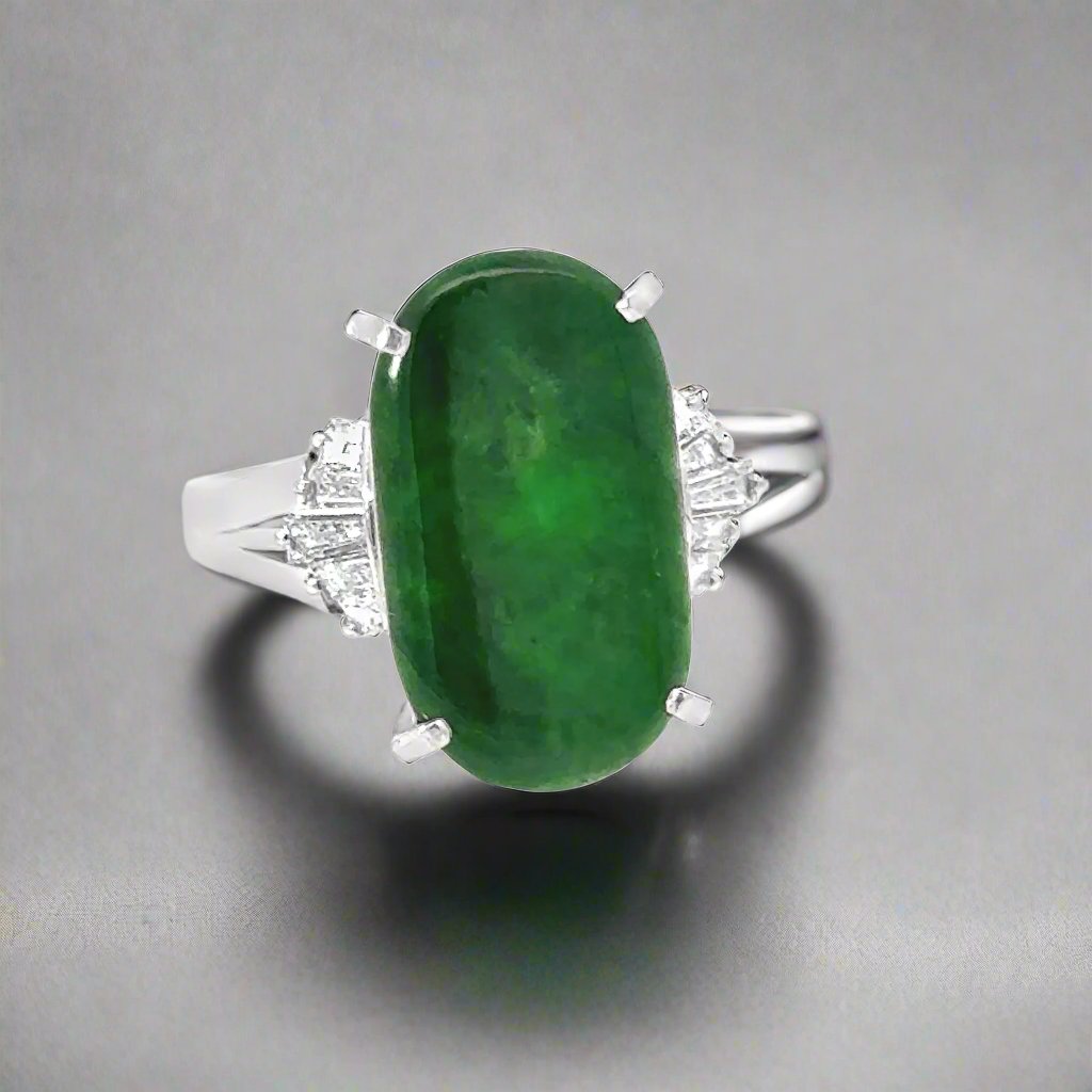 Vintage 4.75 Carat Jadeite, Diamond and Platinum Ring