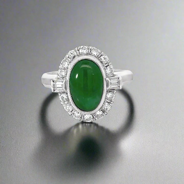 Cabochon Jade, Diamond and Platinum Vintage Ring