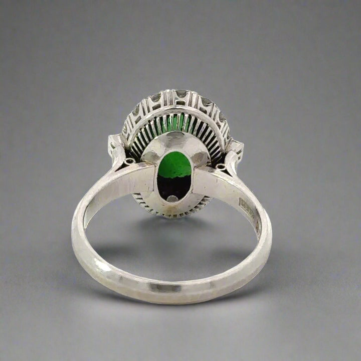 Cabochon Jade, Diamond and Platinum Vintage Ring