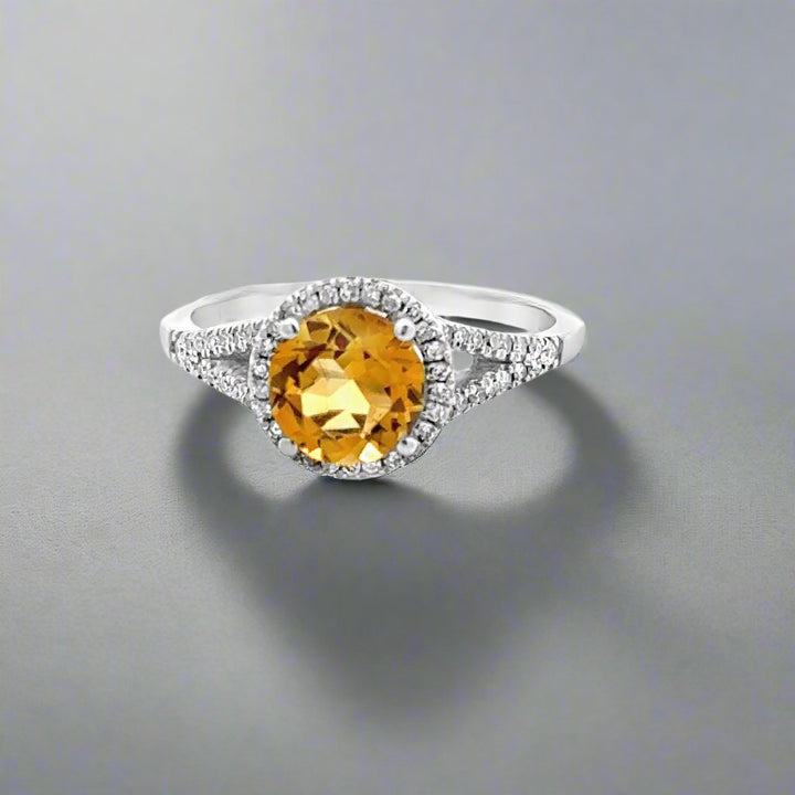 Citrine, Diamond and 14K White Gold Ring