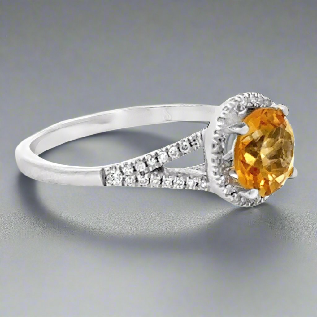 Citrine, Diamond and 14K White Gold Ring