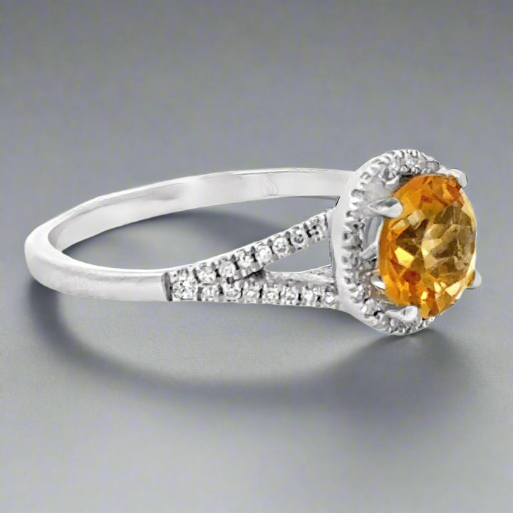 Citrine, Diamond and 14K White Gold Ring