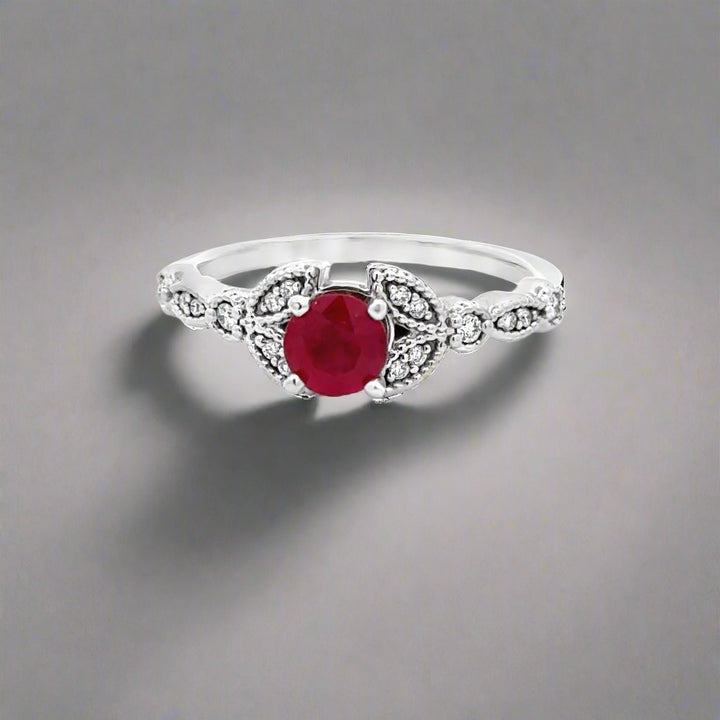 Ruby and Diamond 14K White Gold Vintage Ring