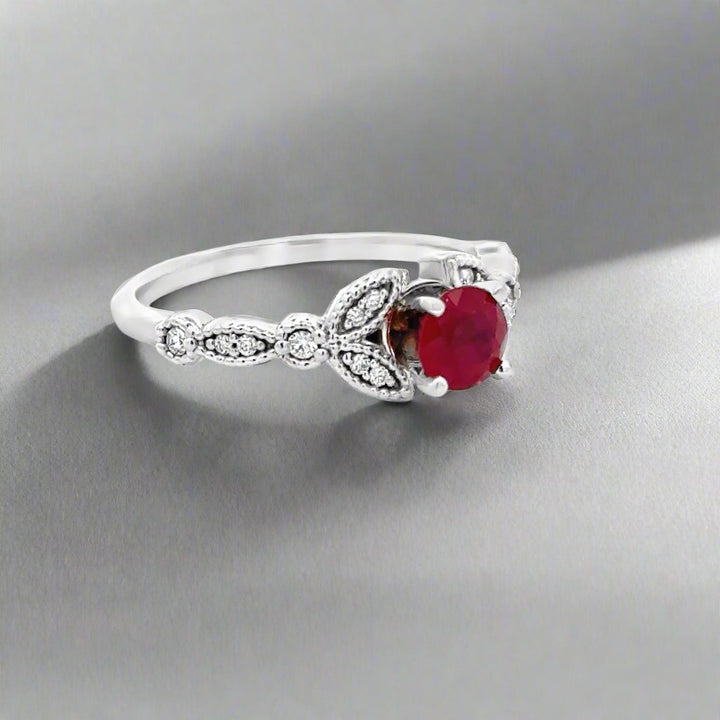 Ruby and Diamond 14K White Gold Vintage Ring