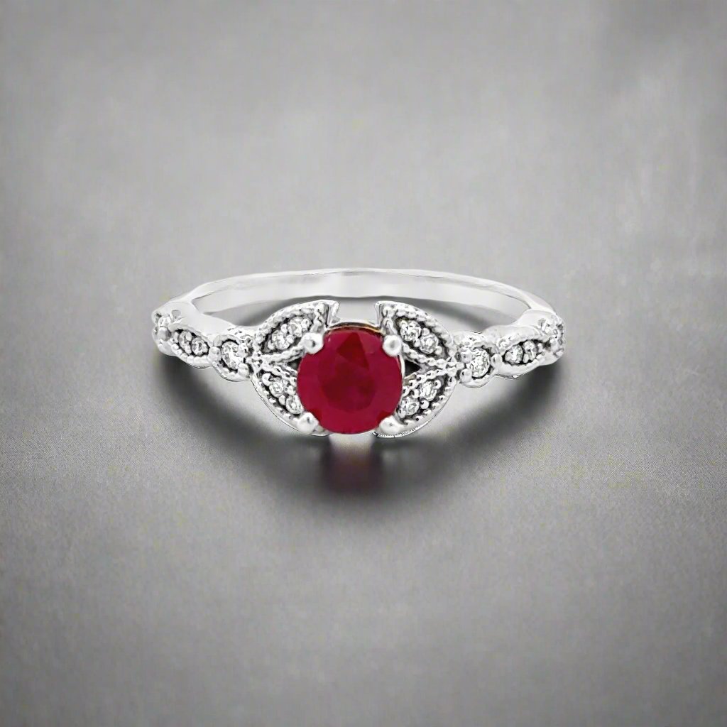 Ruby and Diamond 14K White Gold Vintage Ring