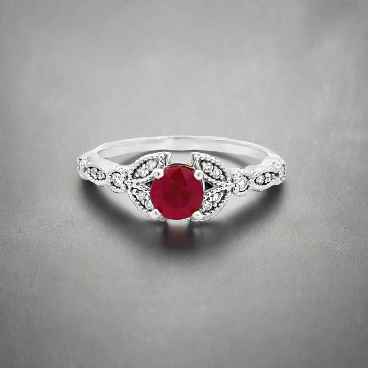 Ruby and Diamond 14K White Gold Vintage Ring