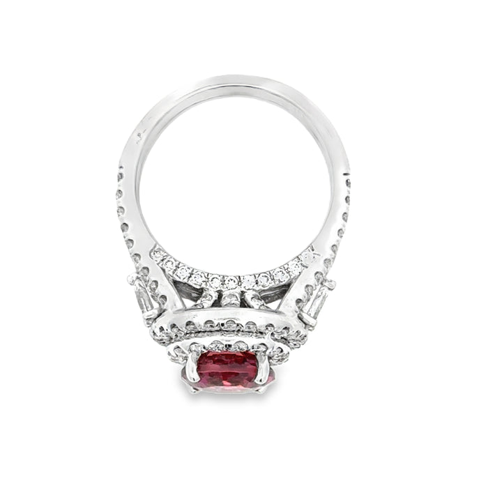 Round Pink Tourmaline and Diamond 18K White Gold Estate Ring