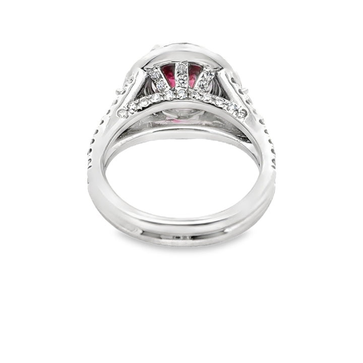 Round Pink Tourmaline and Diamond 18K White Gold Estate Ring