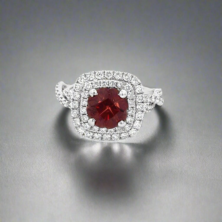 Garnet and Diamond 18K White Gold Estate Ring