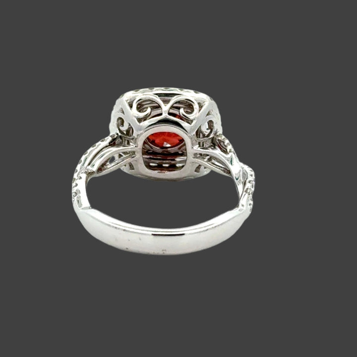 Garnet and Diamond 18K White Gold Estate Ring