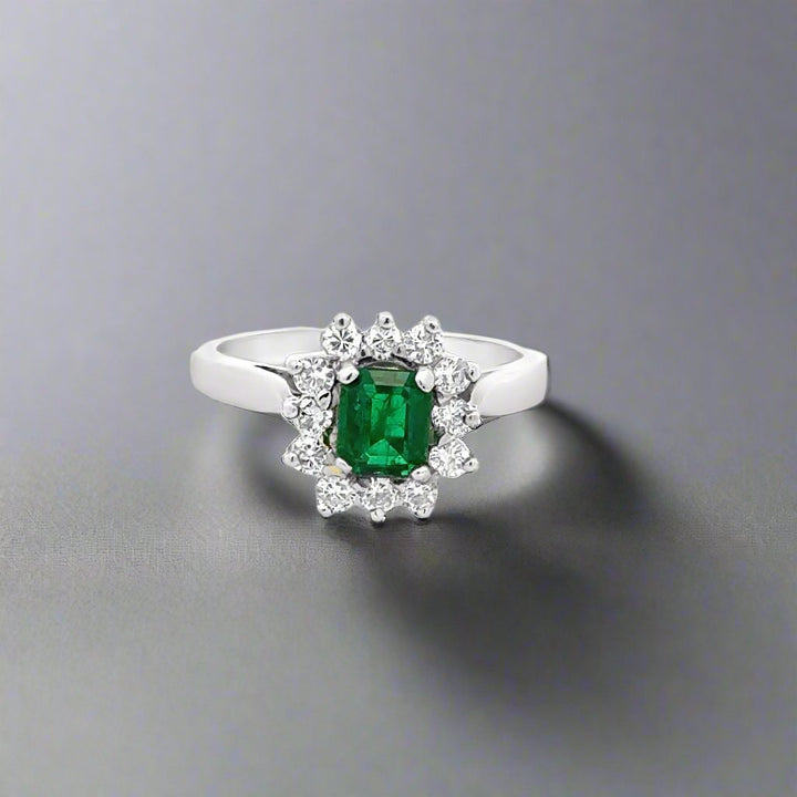 Oval Emerald and Diamond Platinum Estate Ring