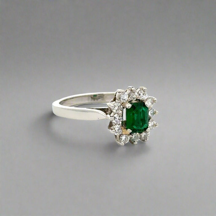 Oval Emerald and Diamond Platinum Estate Ring