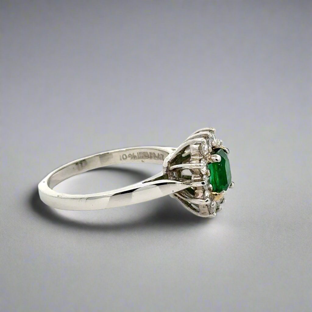 Oval Emerald and Diamond Platinum Estate Ring