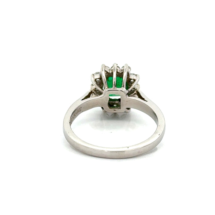 Oval Emerald and Diamond Platinum Estate Ring