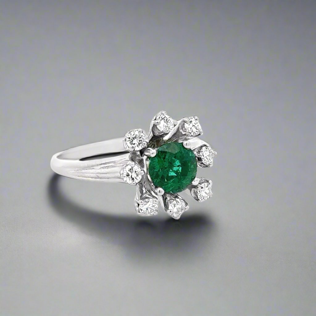 Emerald and Diamond Platinum Vintage Ring