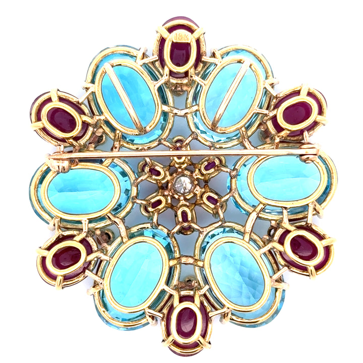 Estate Diamond, Ruby and Blue Topaz Statement Brooch