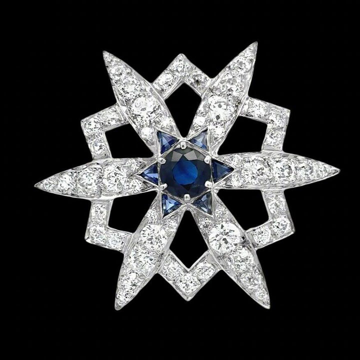 Art Deco Platinum, Diamond and Sapphire Brooch