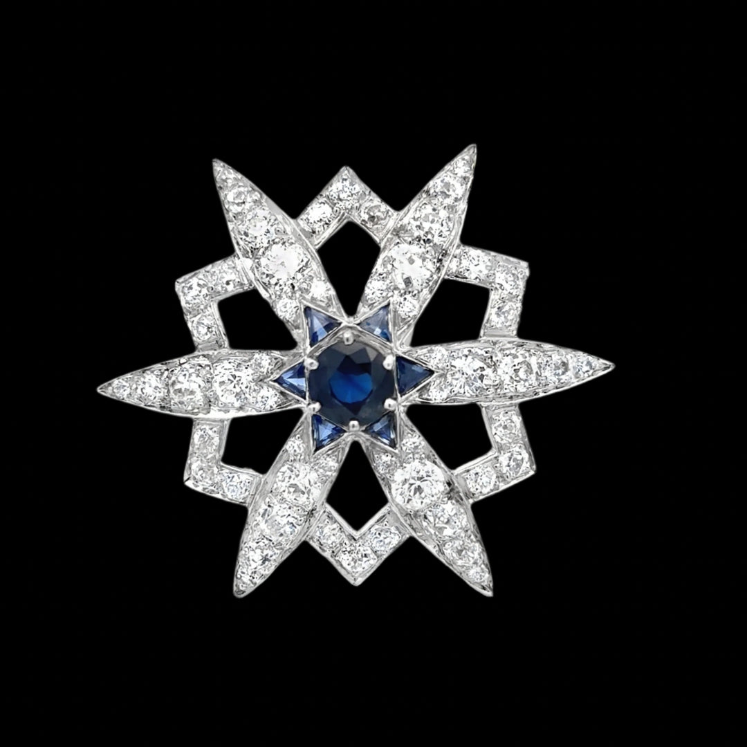 Art Deco Platinum, Diamond and Sapphire Brooch