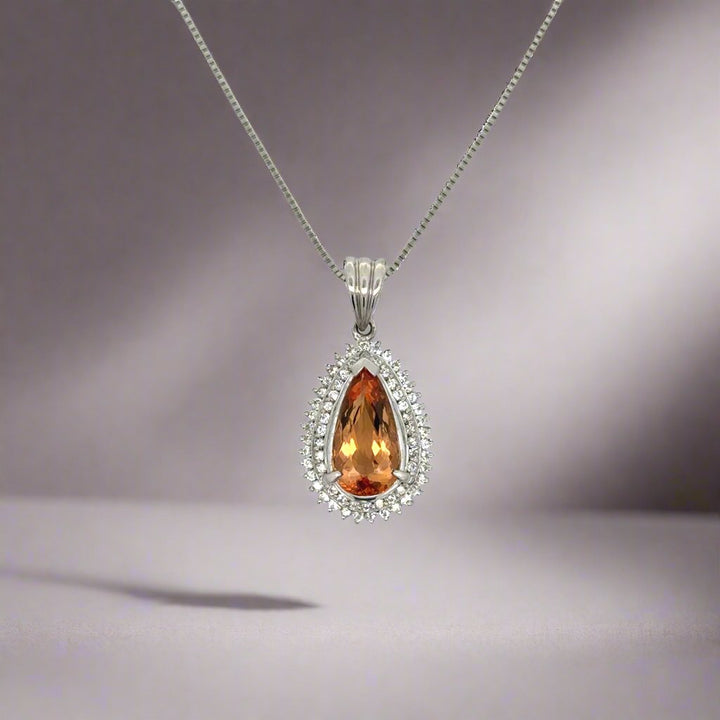 Platinum, Double Halo Diamond and Topaz Necklace