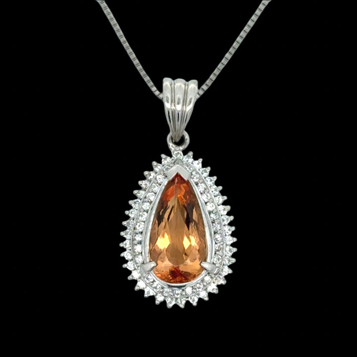 Platinum, Double Halo Diamond and Topaz Necklace