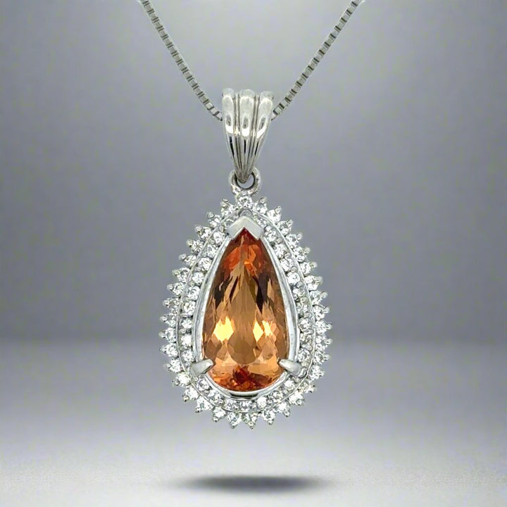 Platinum, Double Halo Diamond and Topaz Necklace