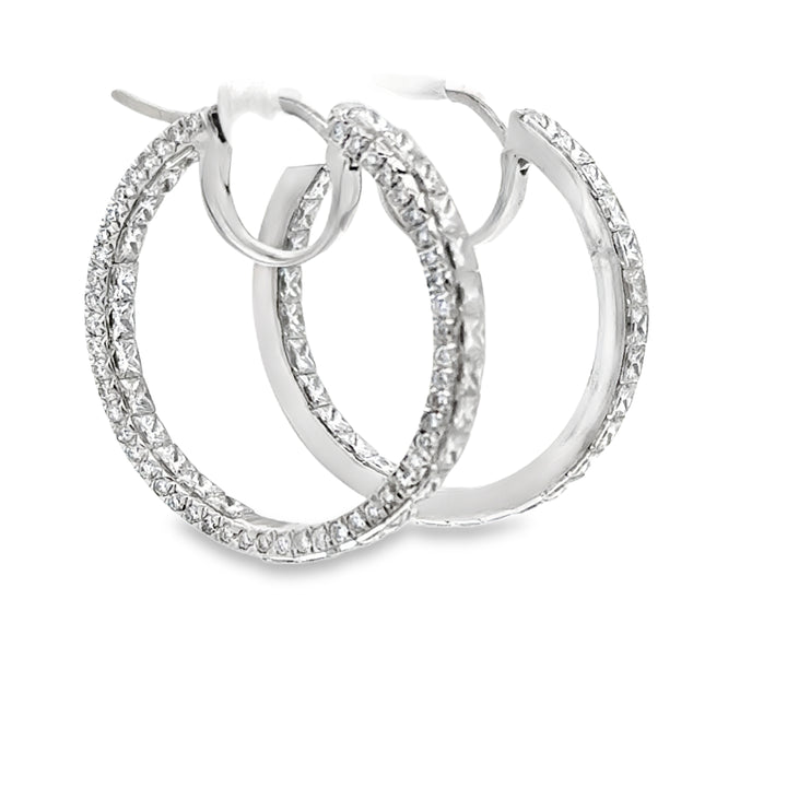 Princess Cut Inside/Outside Diamond 18K Hoop Earrings