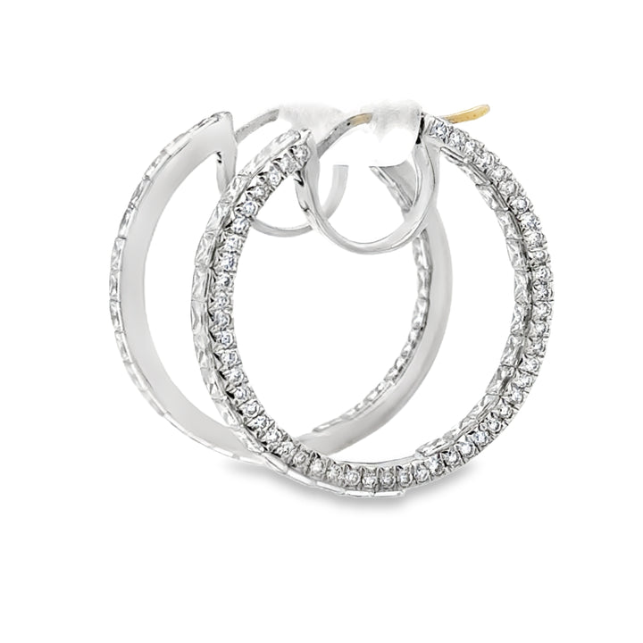 Princess Cut Inside/Outside Diamond 18K Hoop Earrings