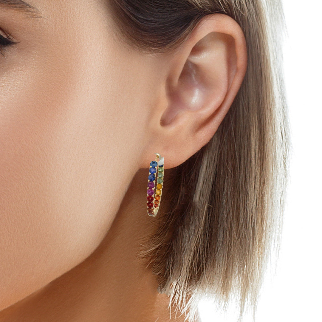 Rainbow Inside-Outside 18K Hoop Earrings