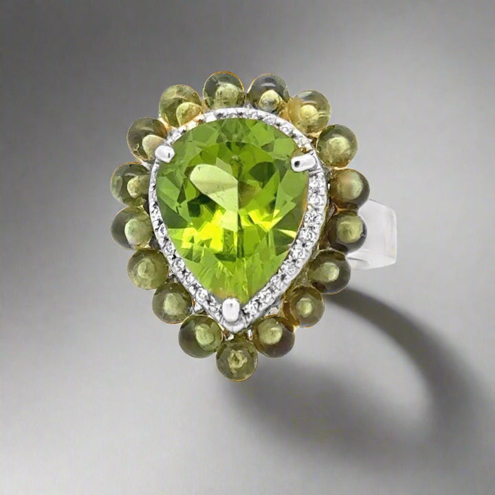 Platinum, Diamond and Peridot Estate Cocktail Ring