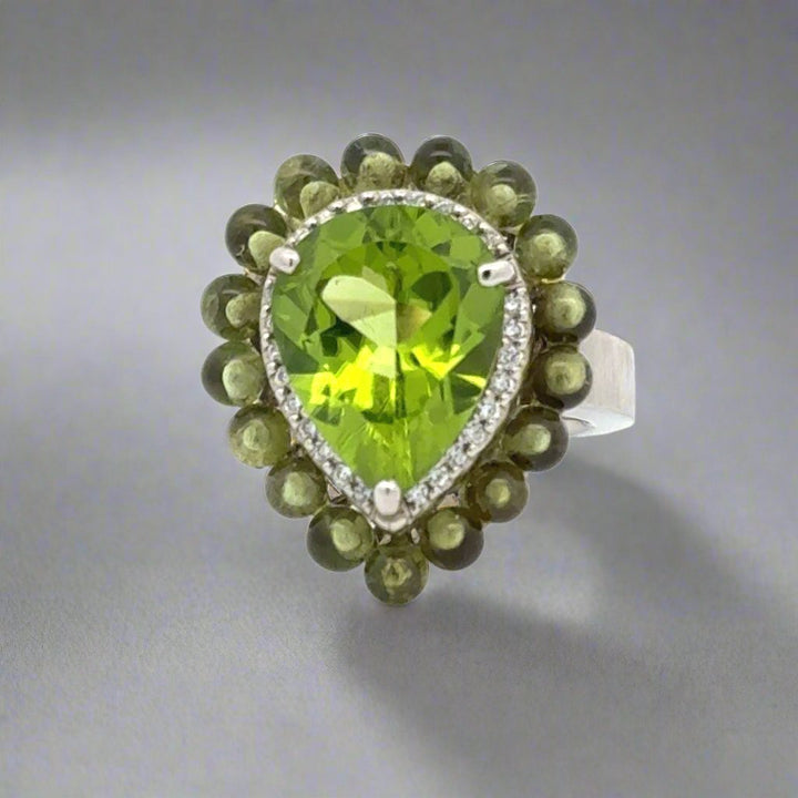 Platinum, Diamond and Peridot Estate Cocktail Ring