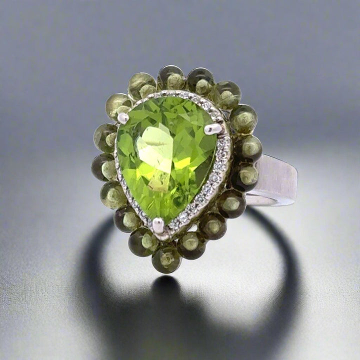 Platinum, Diamond and Peridot Estate Cocktail Ring