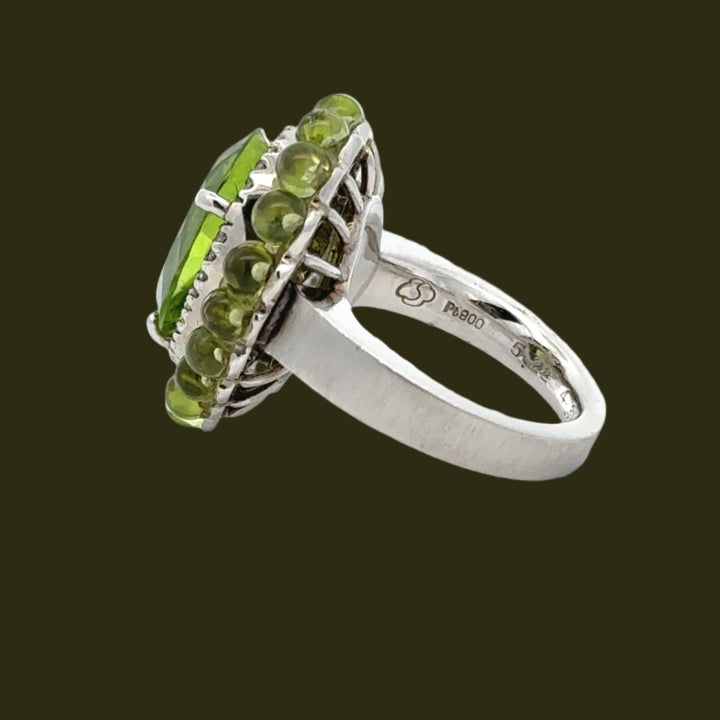 Platinum, Diamond and Peridot Estate Cocktail Ring