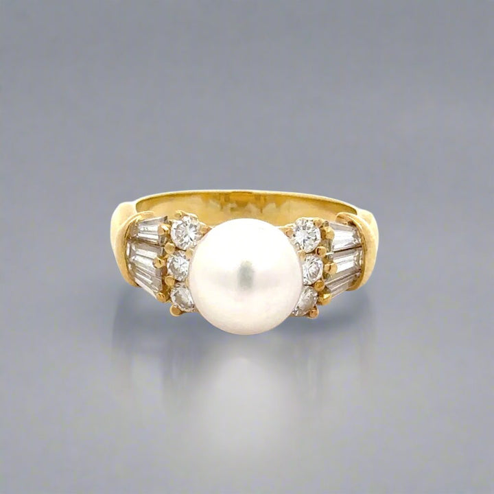 Estate Mikimoto 18K Yellow Gold, Diamond and Pearl Estate Ring