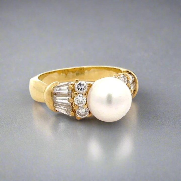 Estate Mikimoto 18K Yellow Gold, Diamond and Pearl Estate Ring