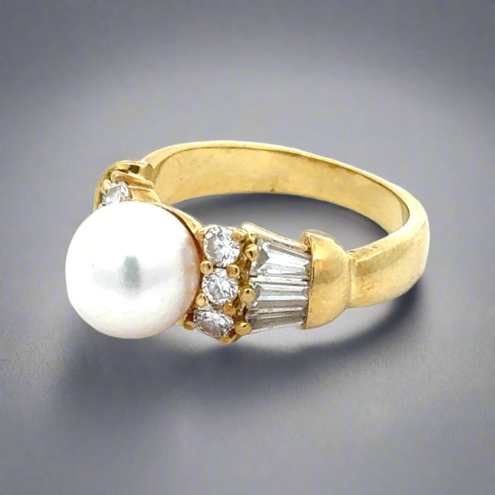 Estate Mikimoto 18K Yellow Gold, Diamond and Pearl Estate Ring