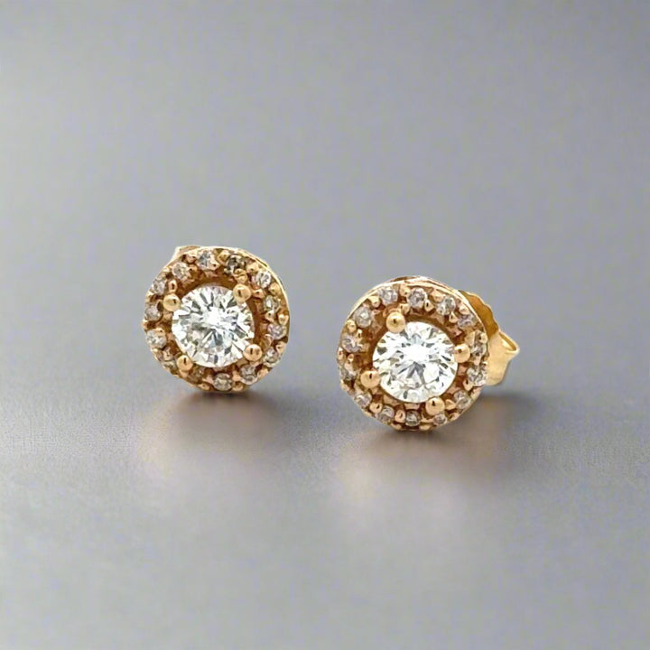 Diamond Halo 14K Yellow Gold Stud Earrings