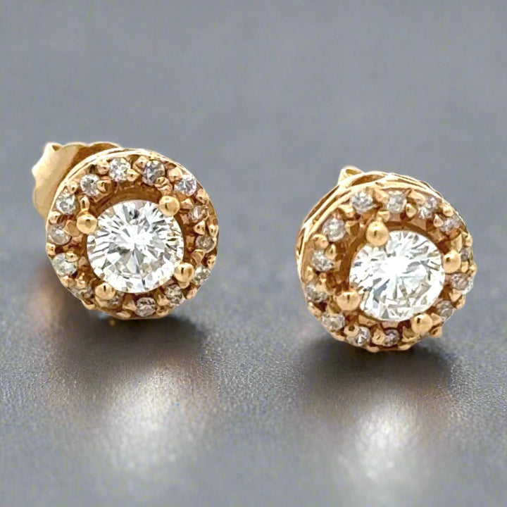 Diamond Halo 14K Yellow Gold Stud Earrings