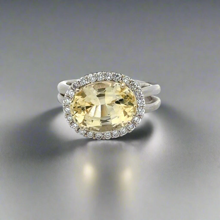 Birks 18K Gold and Unheated Yellow Sapphire and Diamond Halo Ring