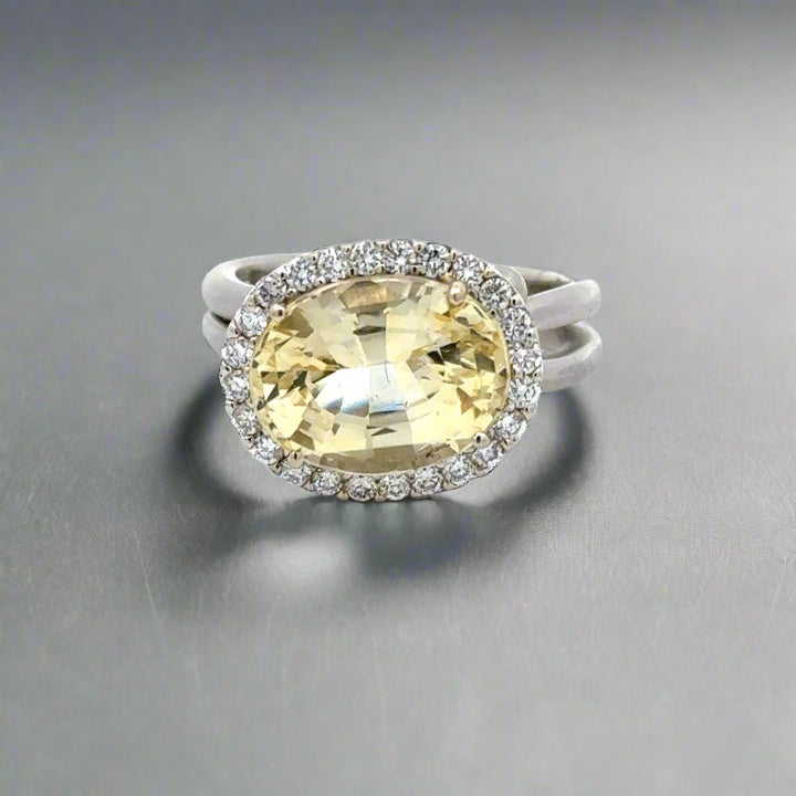 Birks 18K Gold and Unheated Yellow Sapphire and Diamond Halo Ring